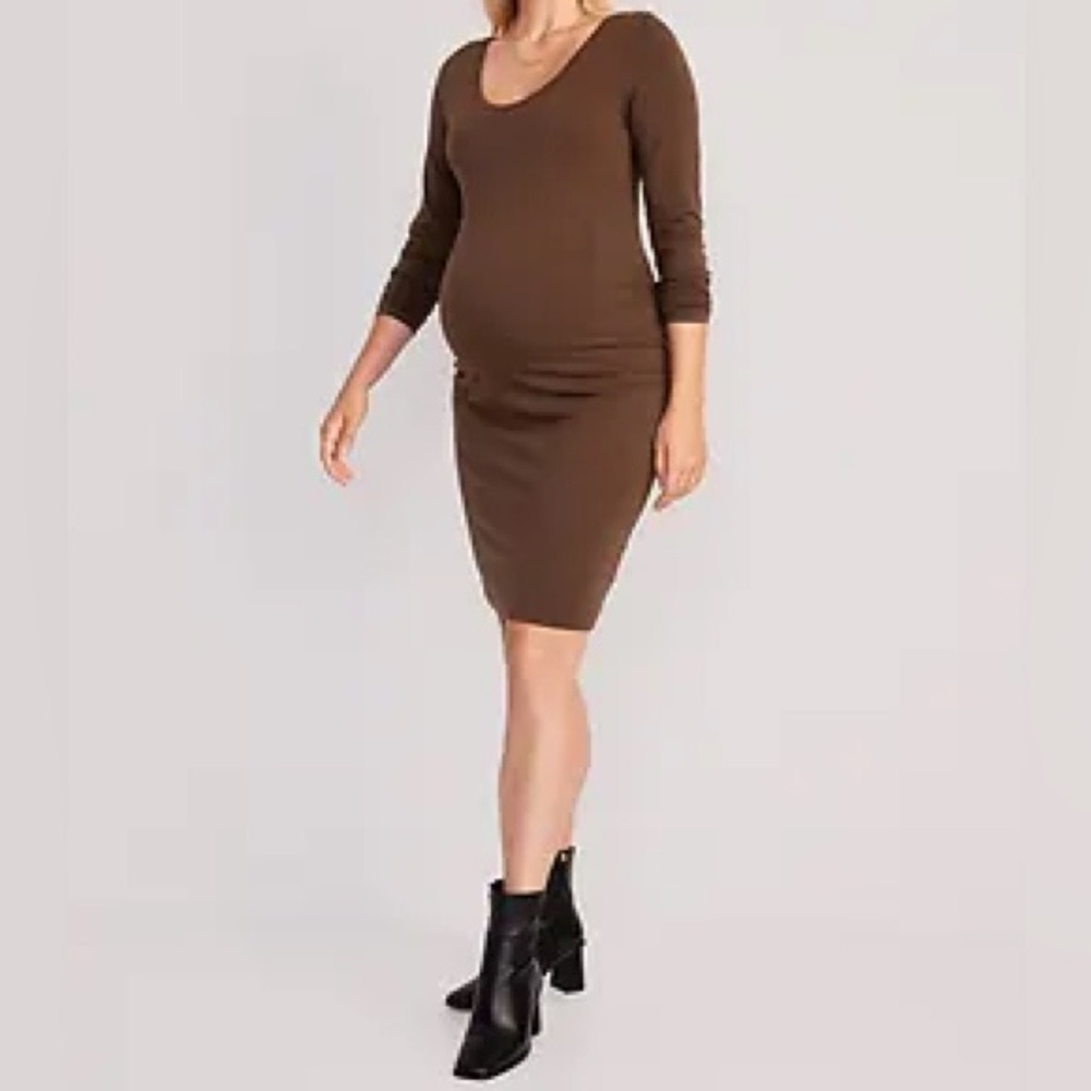 Old Navy Maternity Long-Sleeve Jersey Bodycon Dress - espresso brown/medium NWT